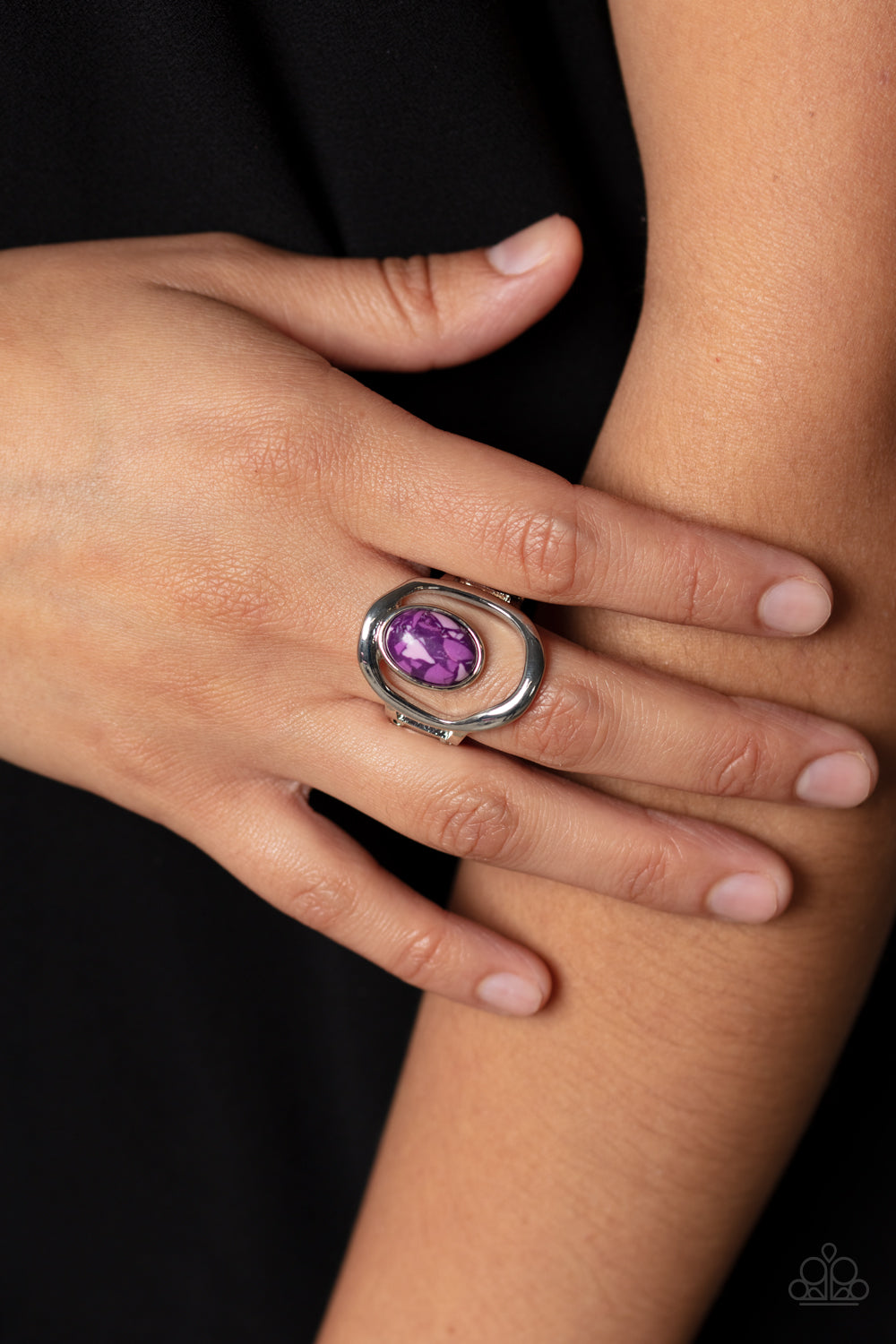 Marble Masterpiece - Purple and White Marbled Stone Silver Ring