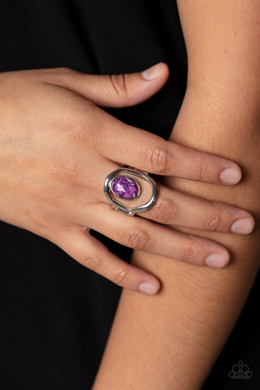 Marble Masterpiece - Purple and White Marbled Stone Silver Ring