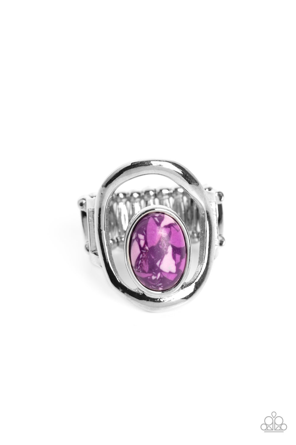 Marble Masterpiece - Purple and White Marbled Stone Silver Ring