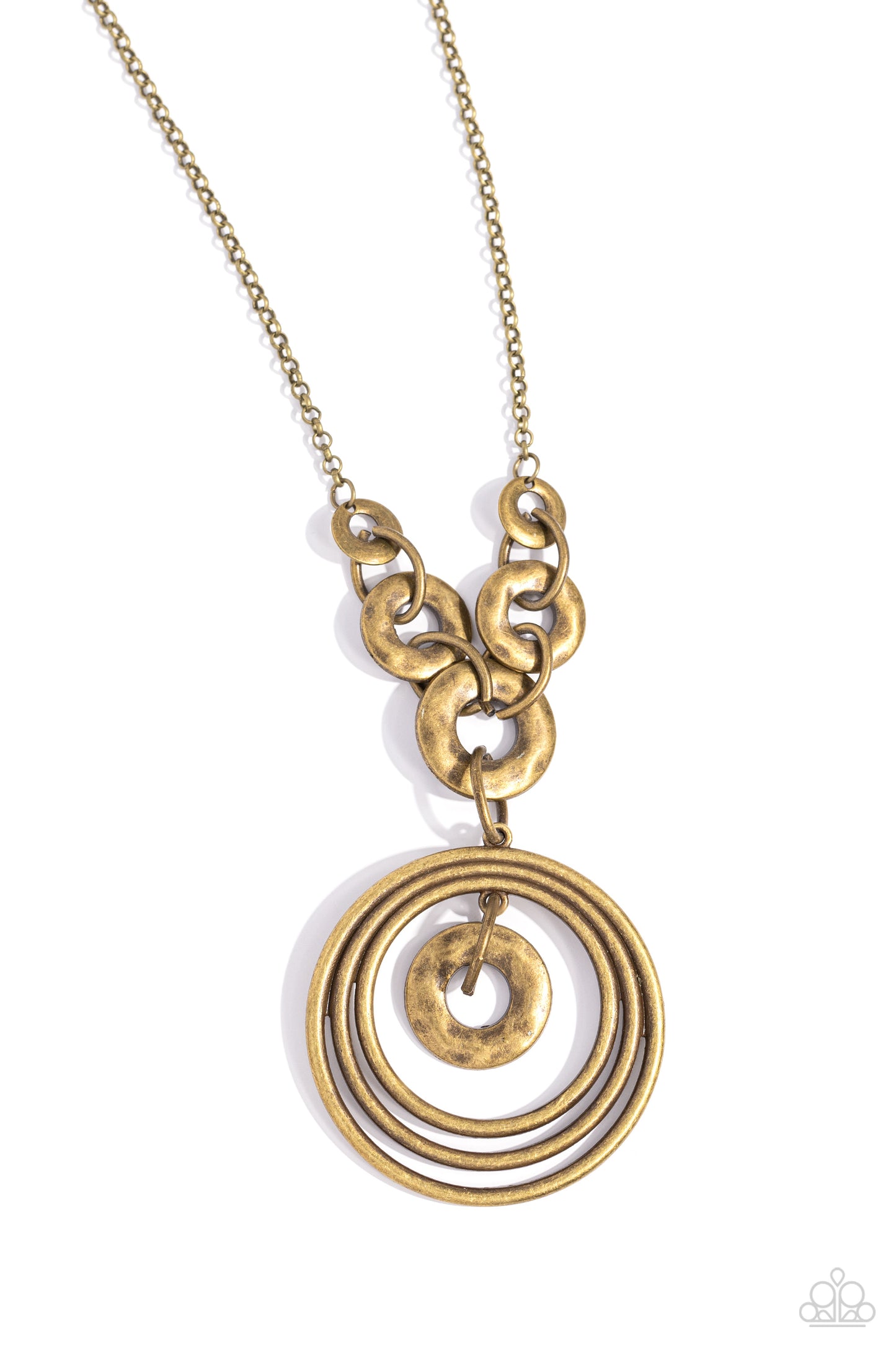 High HOOPS - Brass Rings and Hoops Asymmetrically Stacked Pendant Short Necklace