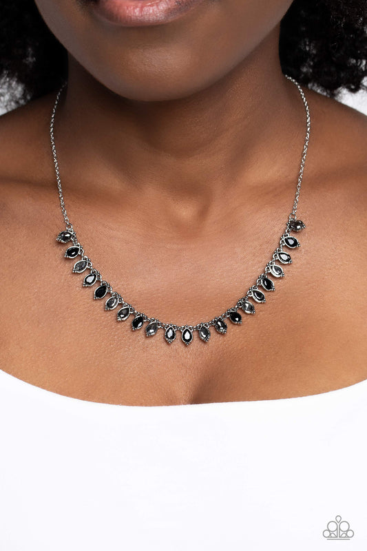 Fairy Light Fashion - Black Rhinestone Silver Short Necklace