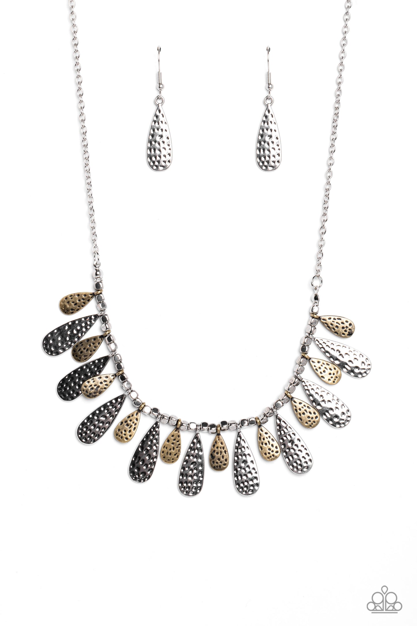 Compelling Confetti - Multi Brass and Silver Short Necklace