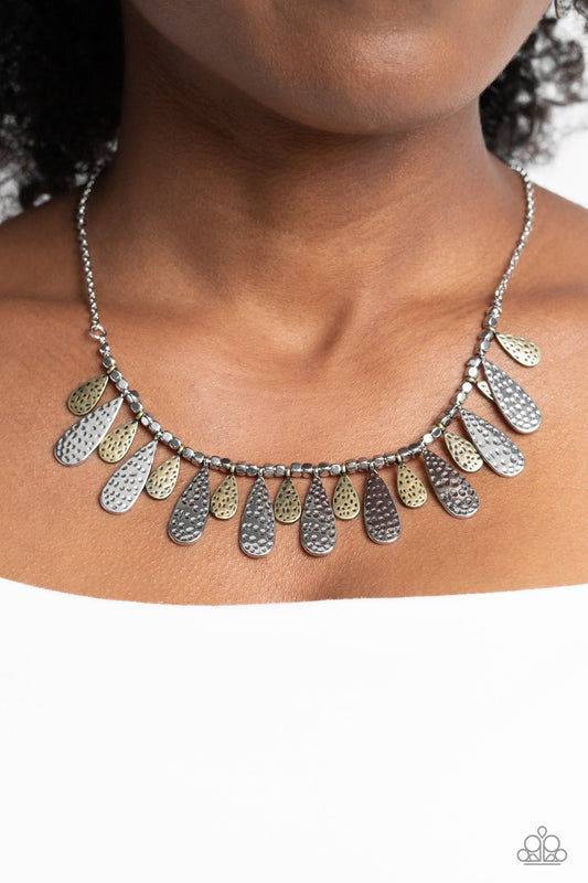 Compelling Confetti - Multi Brass and Silver Short Necklace