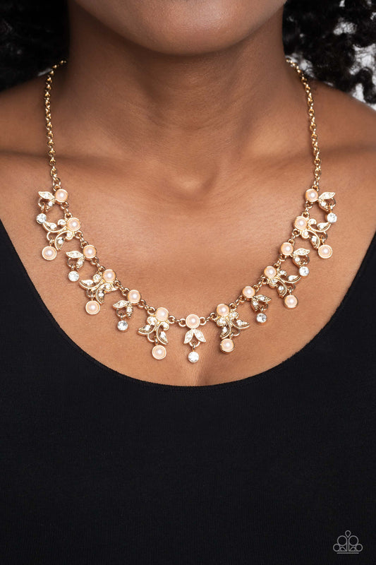 Garden Princess - Gold Pearl and Gem Leaf Short Necklace