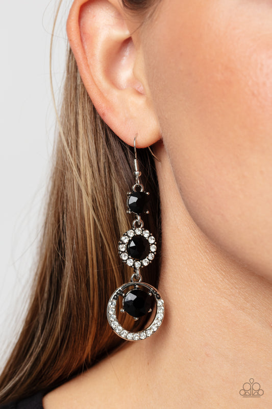 Enchanting Effulgence - Black Gem Silver Fishhook Earrings