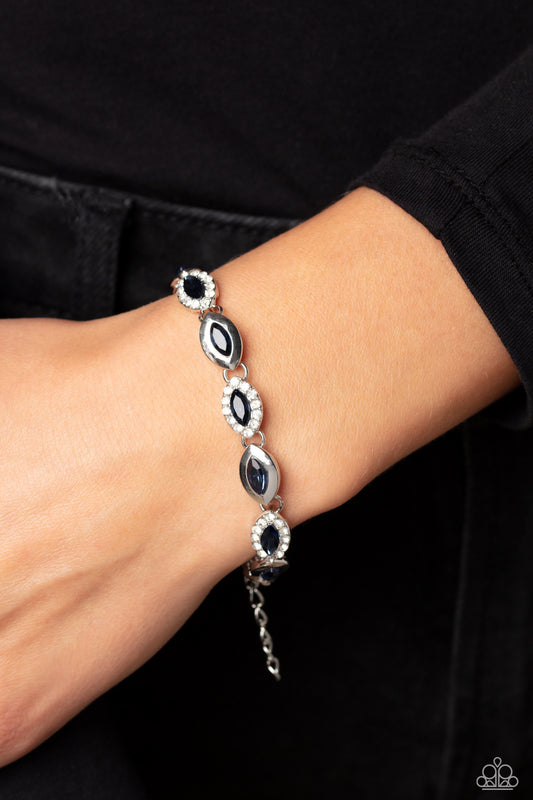 Some Serious Sparkle - Blue Gems and White Rhinestone Silver Clasp Bracelet