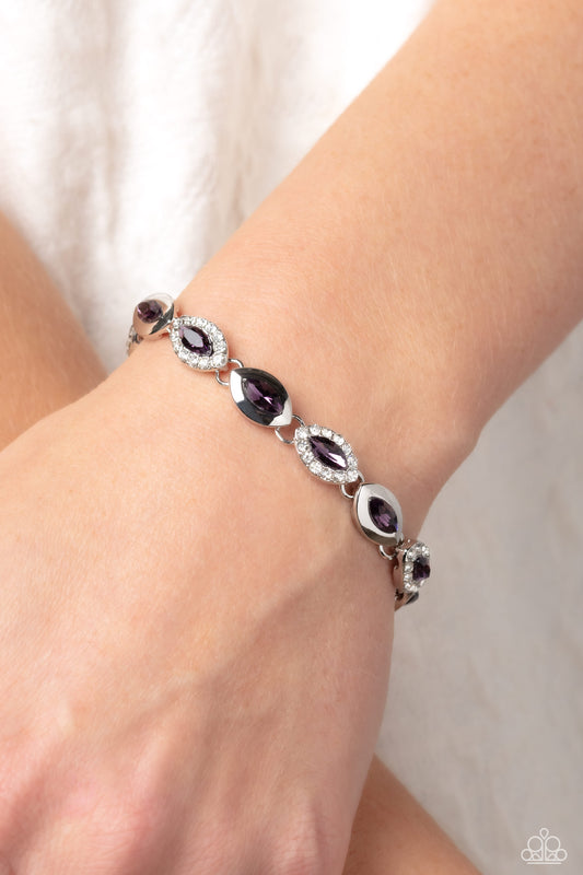 Some Serious Sparkle - Purple Gems and White Rhinestone Silver Clasp Bracelet