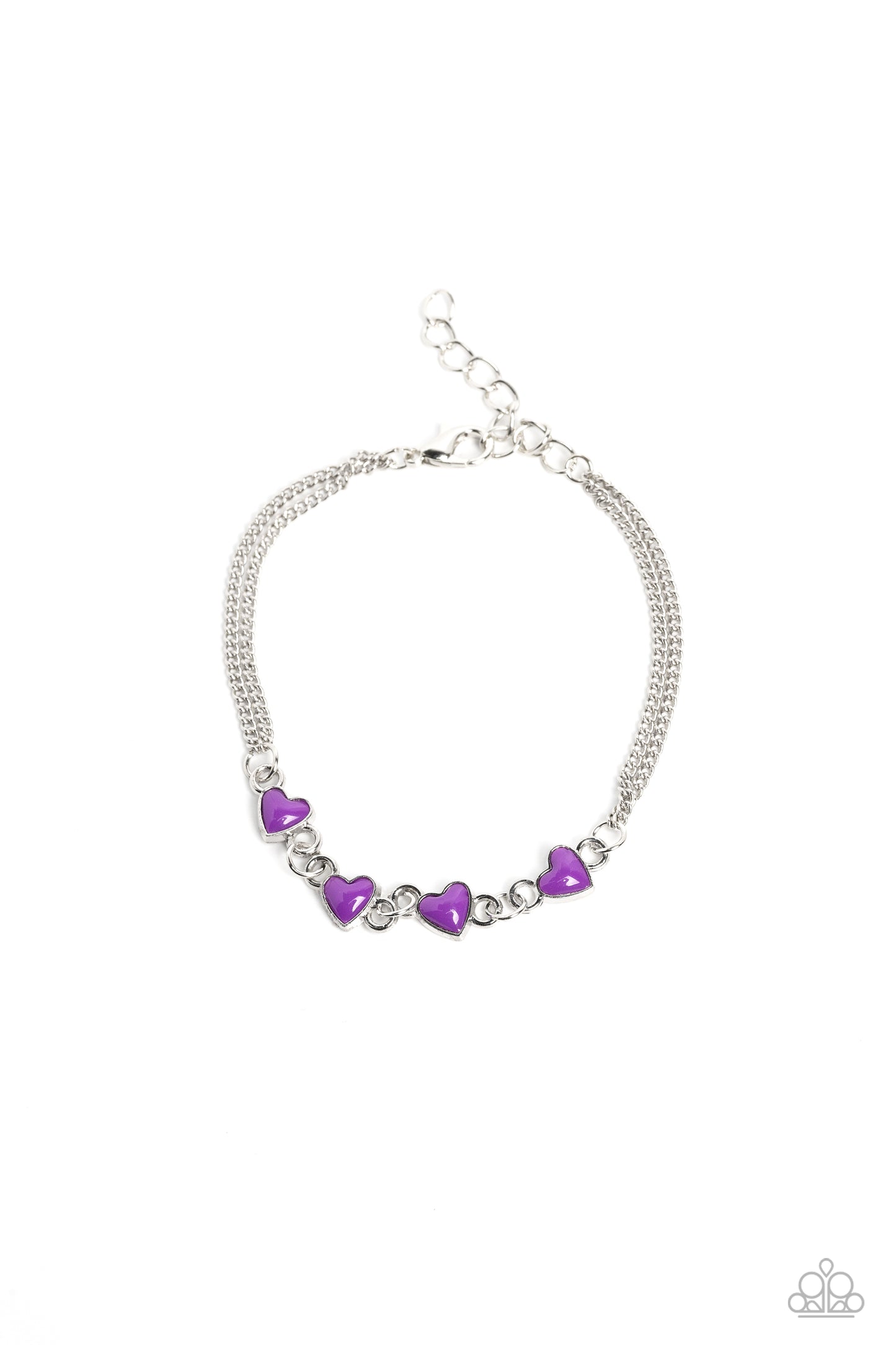 Smitten Sweethearts - Purple Heart Pendants Silver Clasp Bracelet
