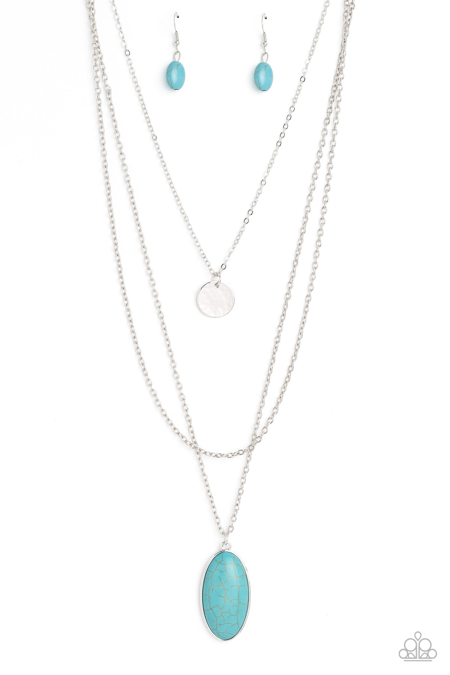 Perennial Phenomena - Turquoise Blue Crackle Stone Silver Short-to-Long-Layered Necklace