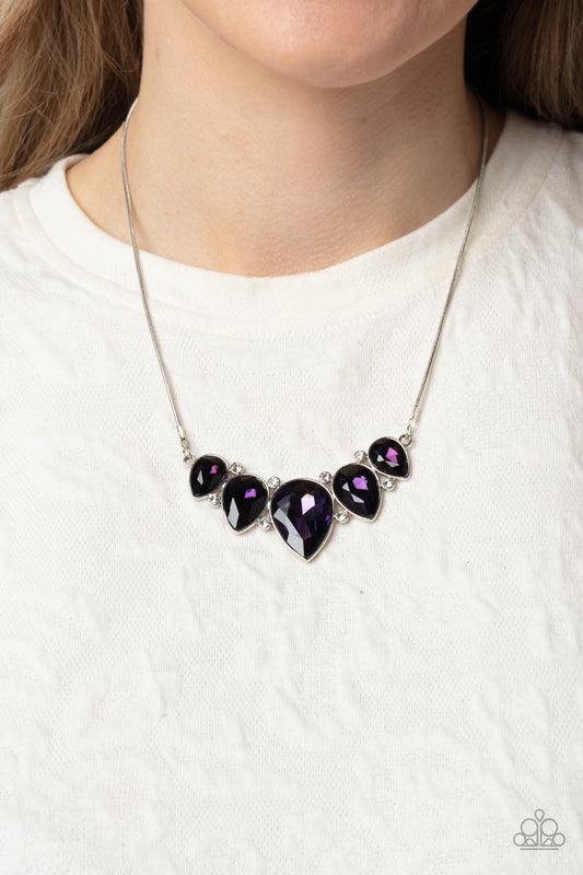 Regally Refined - Purple Gem Silver Short Necklace