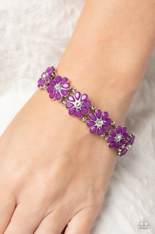 Hawaiian Holiday - Purple Flower Silver Stretchy Bracelet