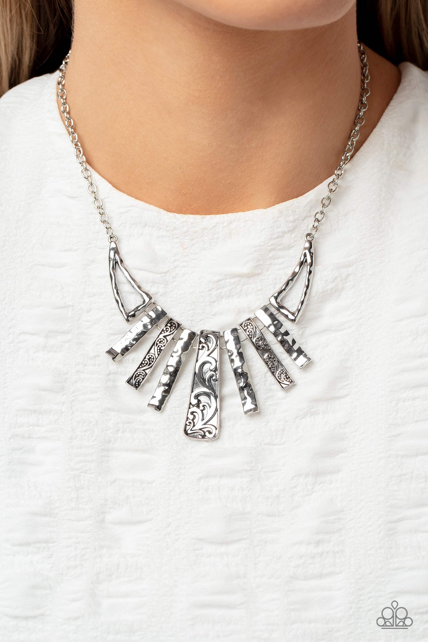 Paisley Pastime - Silver Bar Fringe Short Necklace