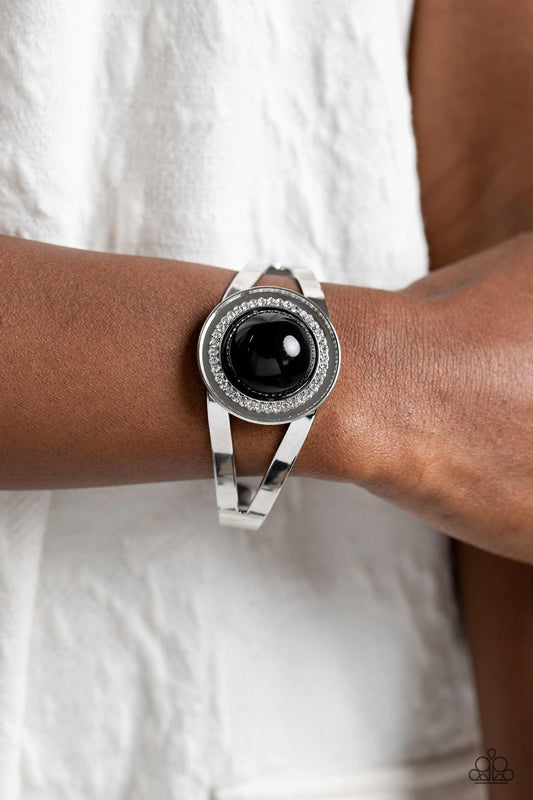 Put On The GLITZ - Black Bead Silver Cuff Bracelet