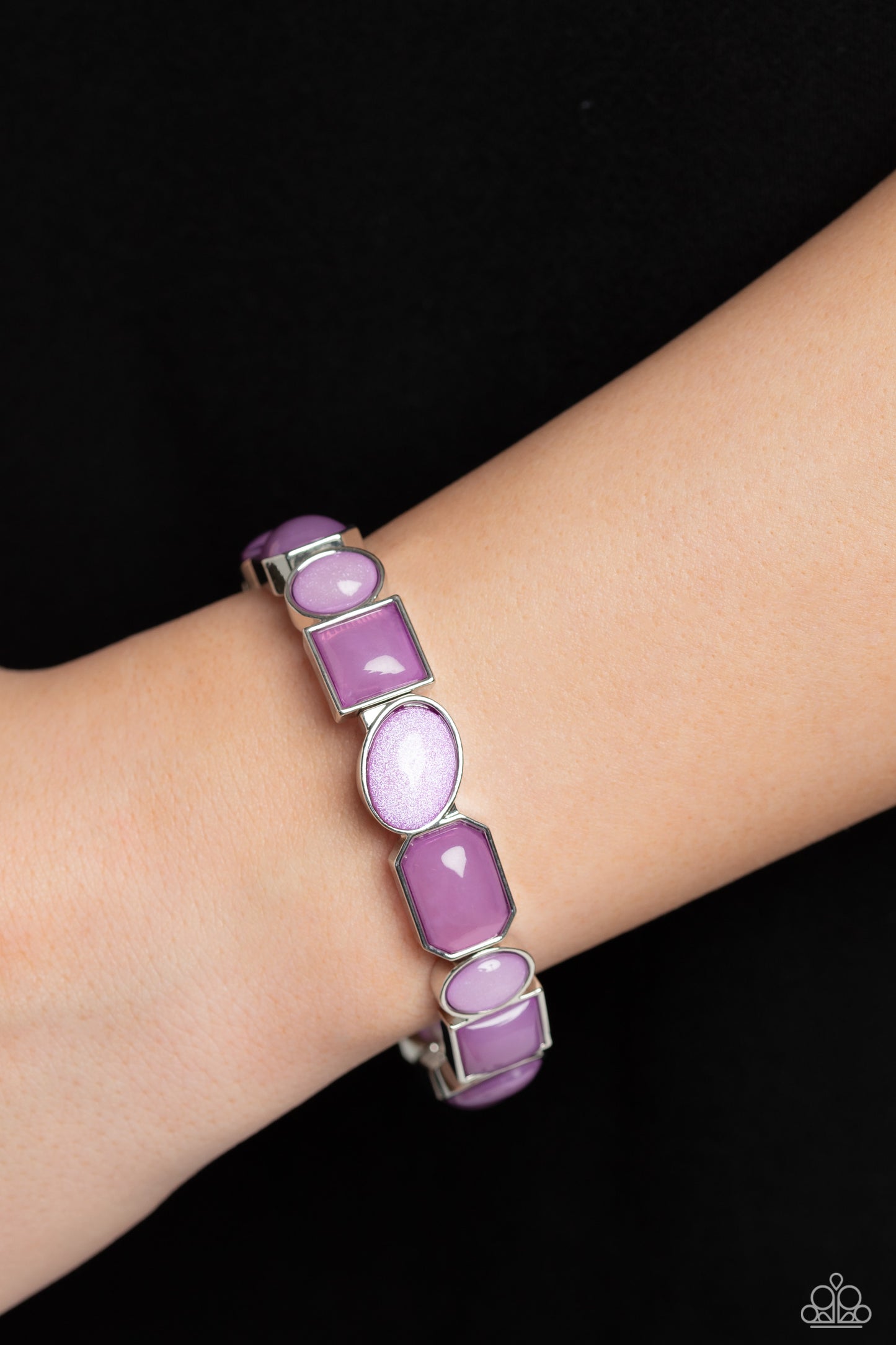 Giving Geometrics - Purple Bead Silver Stretchy Bracelet