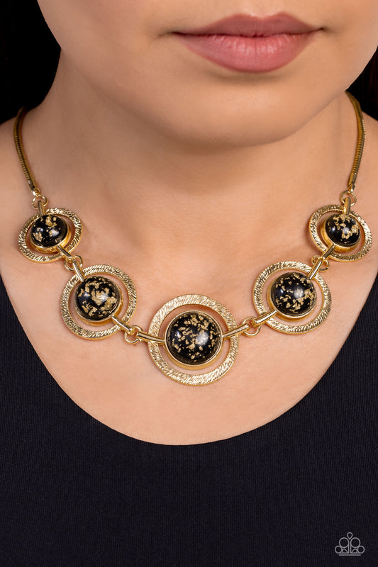 Sophisticated Showcase - Black Gold Flecked Circle Short Necklace