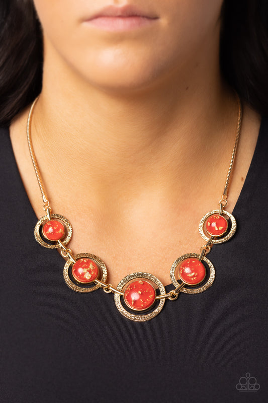 Sophisticated Showcase - Red Gold Flecked Circle Short Necklace