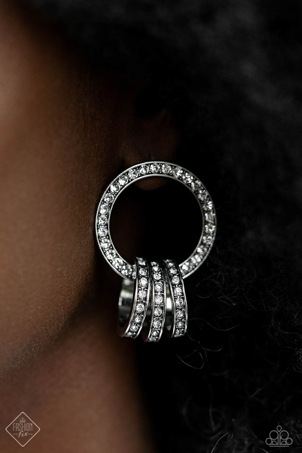 Adorned Allegiance - White Rhinestone Silver Circle Post Earrings - Fashion Fix