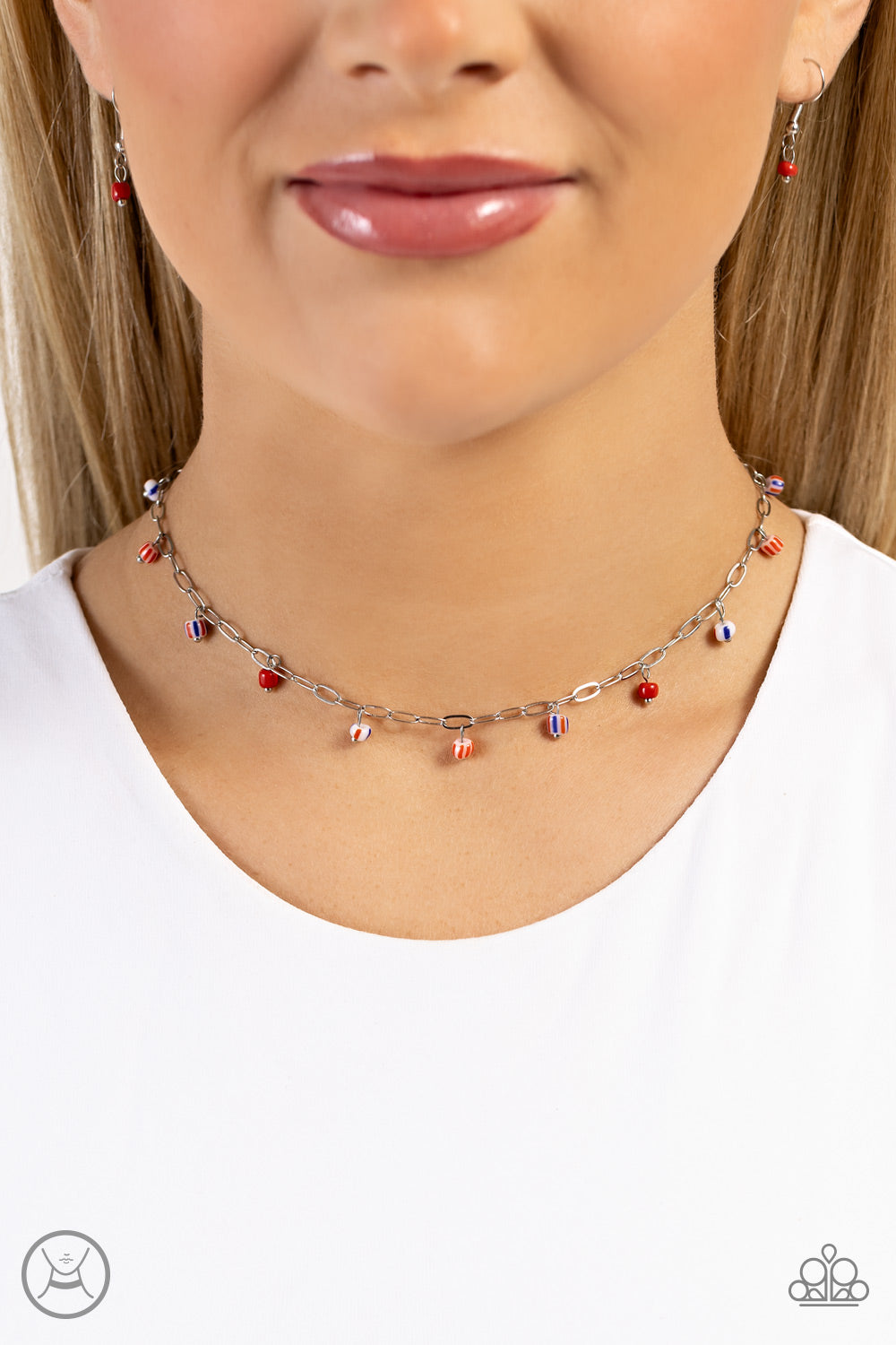 Beach Ball Bliss - Red Colorful Seed Bead Silver Choker Necklace