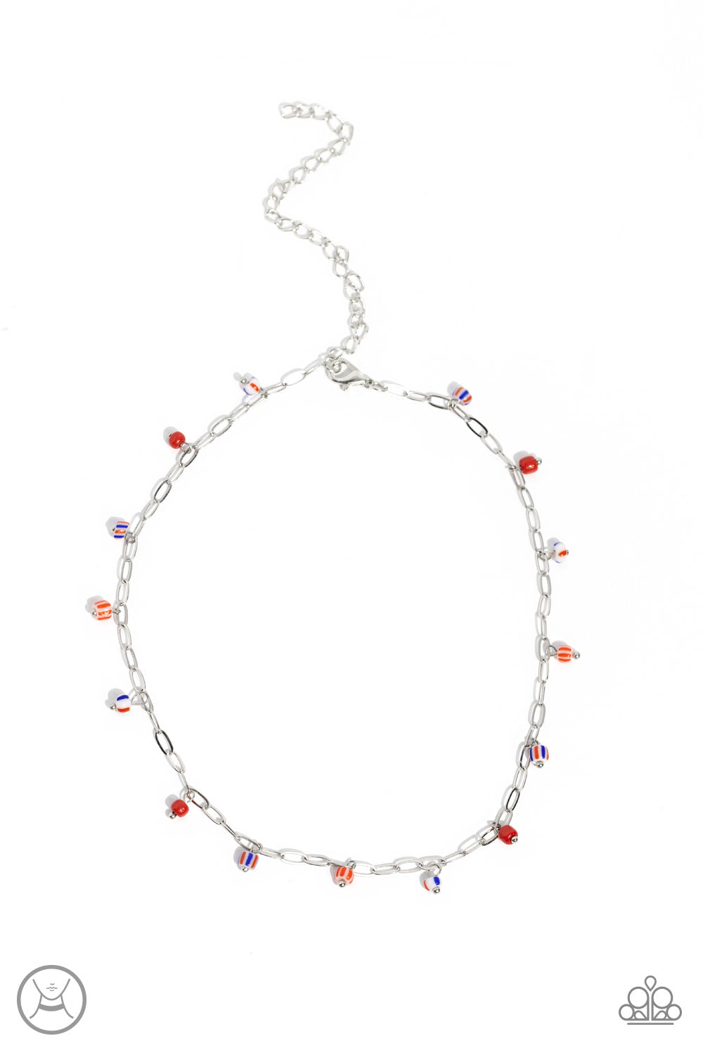 Beach Ball Bliss - Red Colorful Seed Bead Silver Choker Necklace