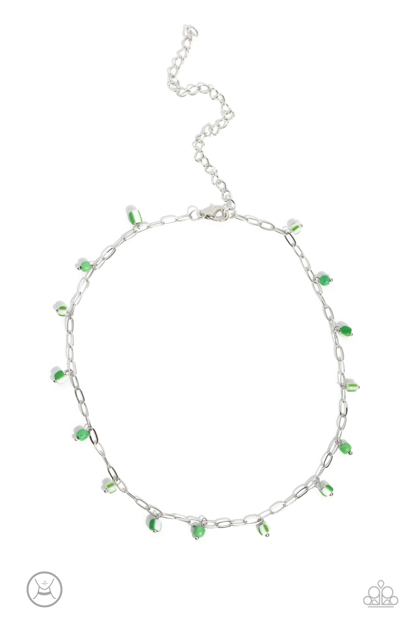 Beach Ball Bliss - Green Colorful Seed Bead Silver Choker Necklace