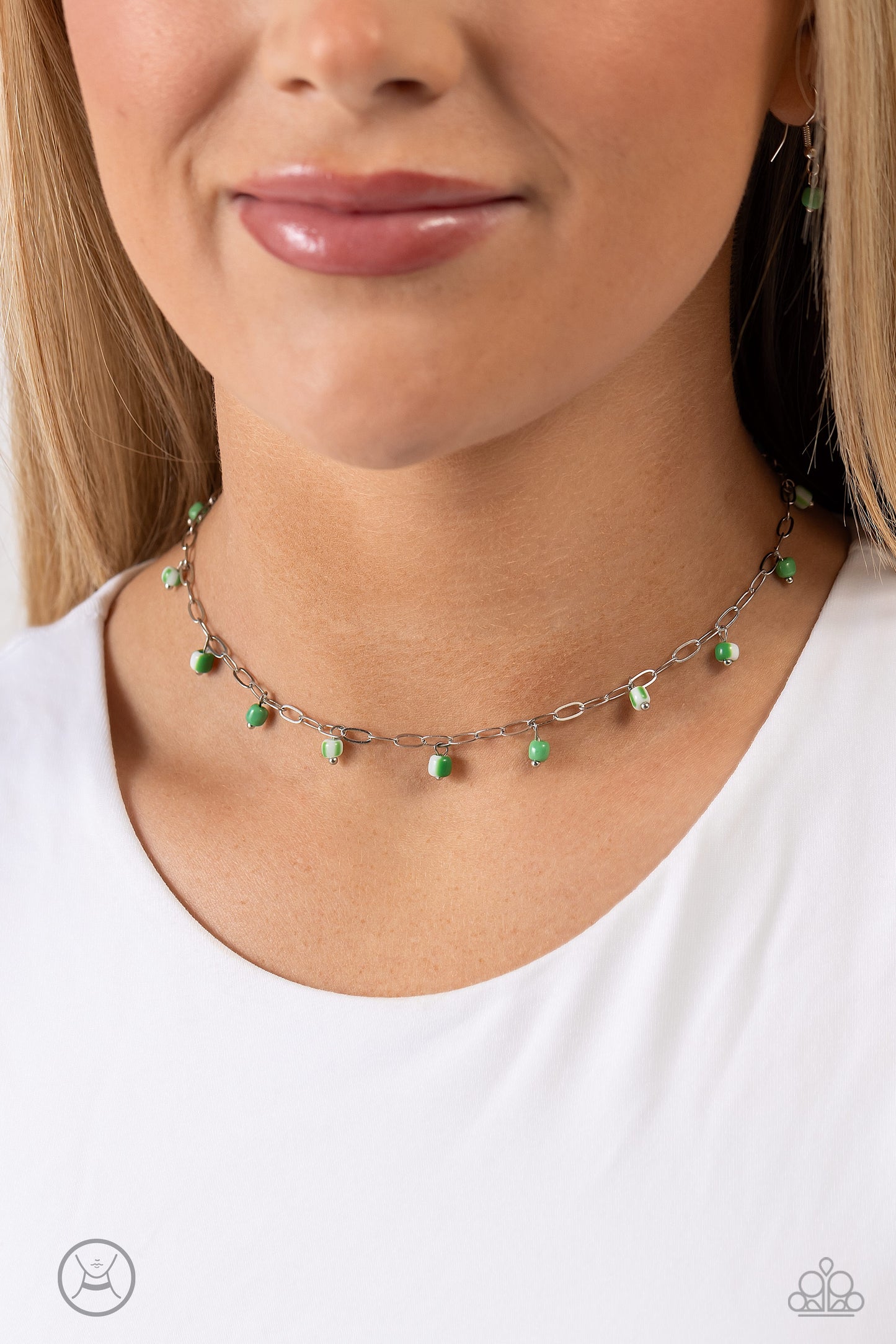 Beach Ball Bliss - Green Colorful Seed Bead Silver Choker Necklace