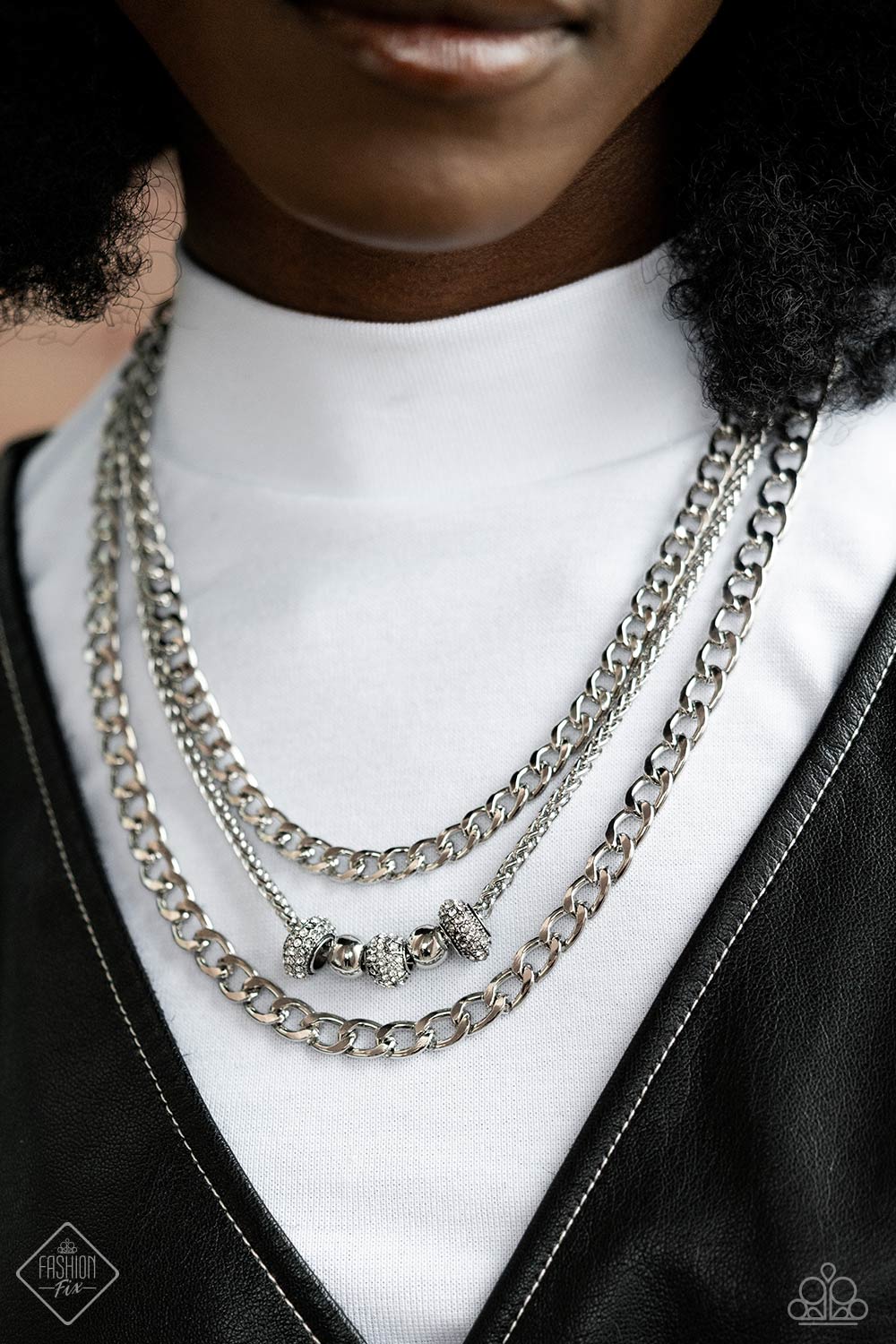 Layered Loyalty - White Rhinestone Silver Chain Layered Short Necklace - Fashion Fix