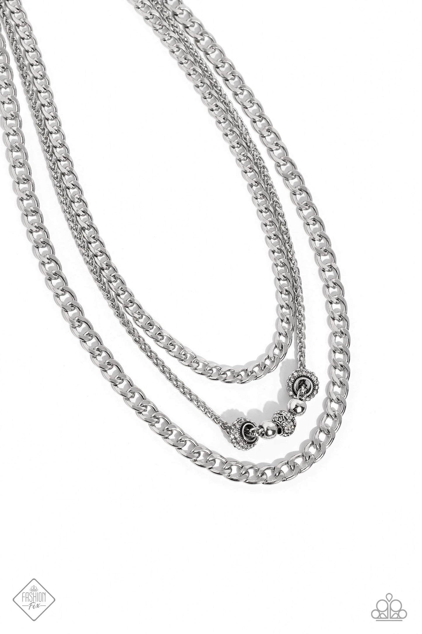 Layered Loyalty - White Rhinestone Silver Chain Layered Short Necklace - Fashion Fix