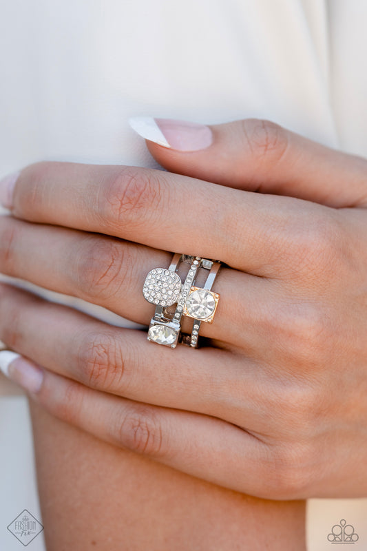 Tailored Two-Tone - Multi Silver and Gold White Gem Ring - Fashion Fix