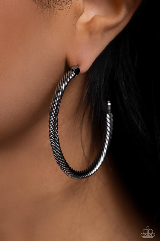 Roped in Radiance - Black Gunmetal Hoop, Post Earrings