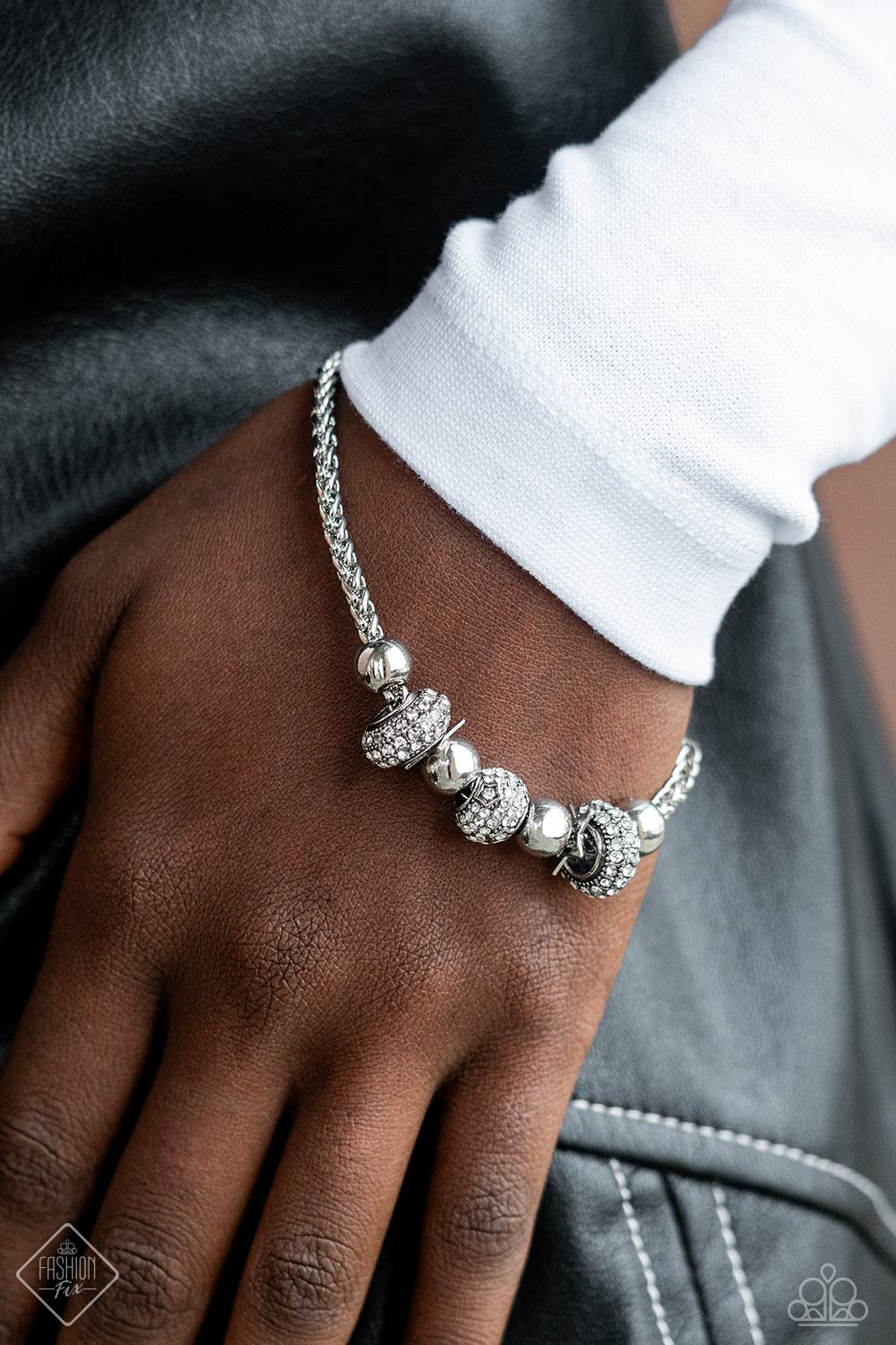 Draped Dedication - White Rhinestone Silver Clasp Bracelet - Fashion Fix