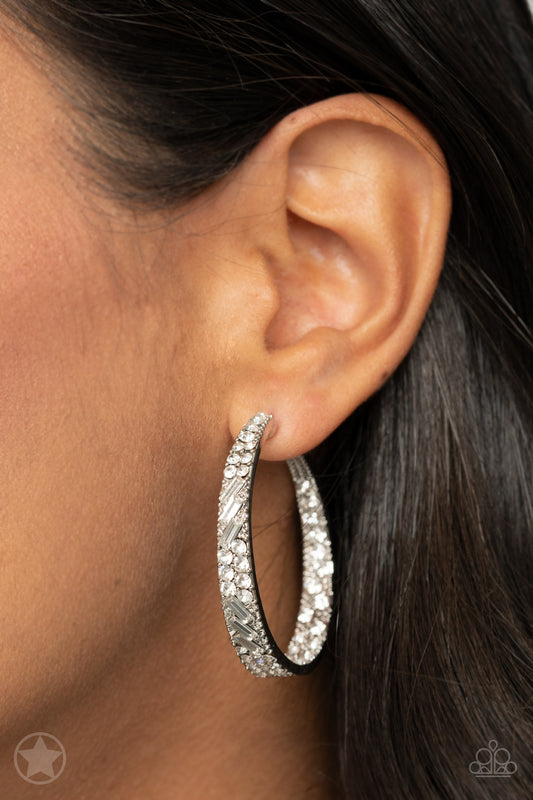 GLITZY By Association - Silver with White Rhinestone Hoop, Post Earrings - Blockbuster