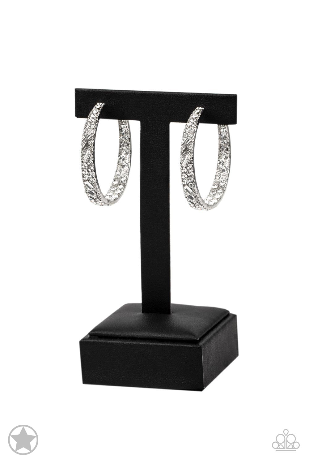 GLITZY By Association - Silver with White Rhinestone Hoop, Post Earrings - Blockbuster