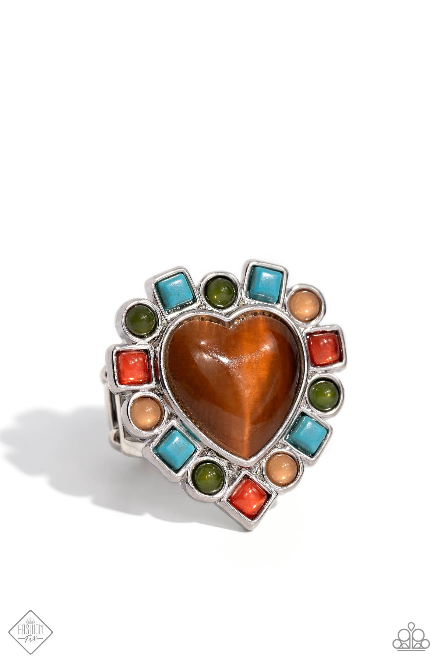 Desertscape Decadence - Brown Cat's Eye Heart Colorful Stone Silver Ring - Fashion Fix