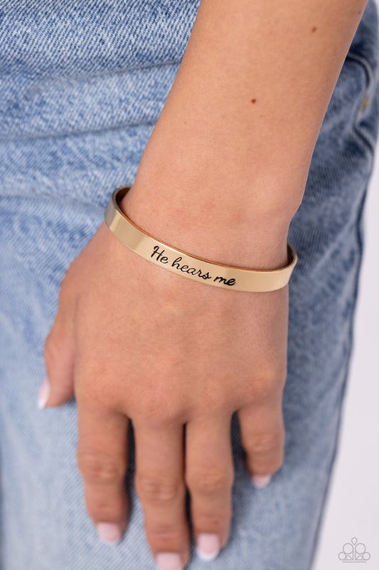 He Hears Me - Gold "He Hears Me" Inspirational Cuff Bracelet