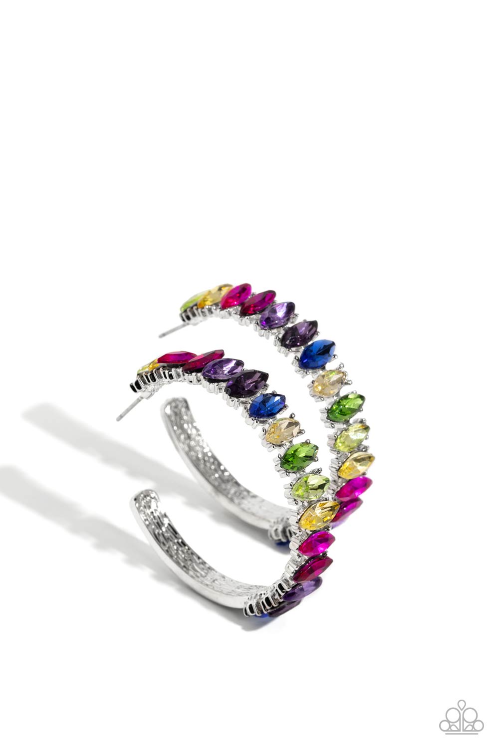 Rainbow Range - Multi-Color Gem Silver Post Hoop Earrings - Life of the Party Exclusive