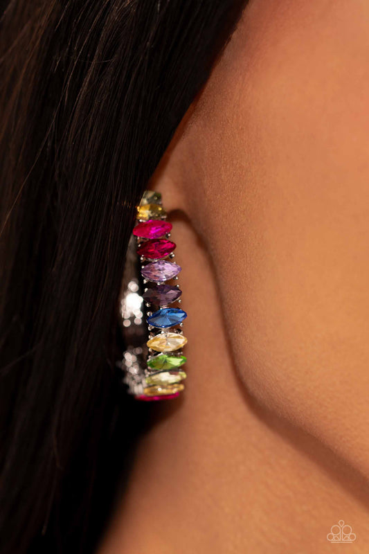 Rainbow Range - Multi-Color Gem Silver Post Hoop Earrings - Life of the Party Exclusive