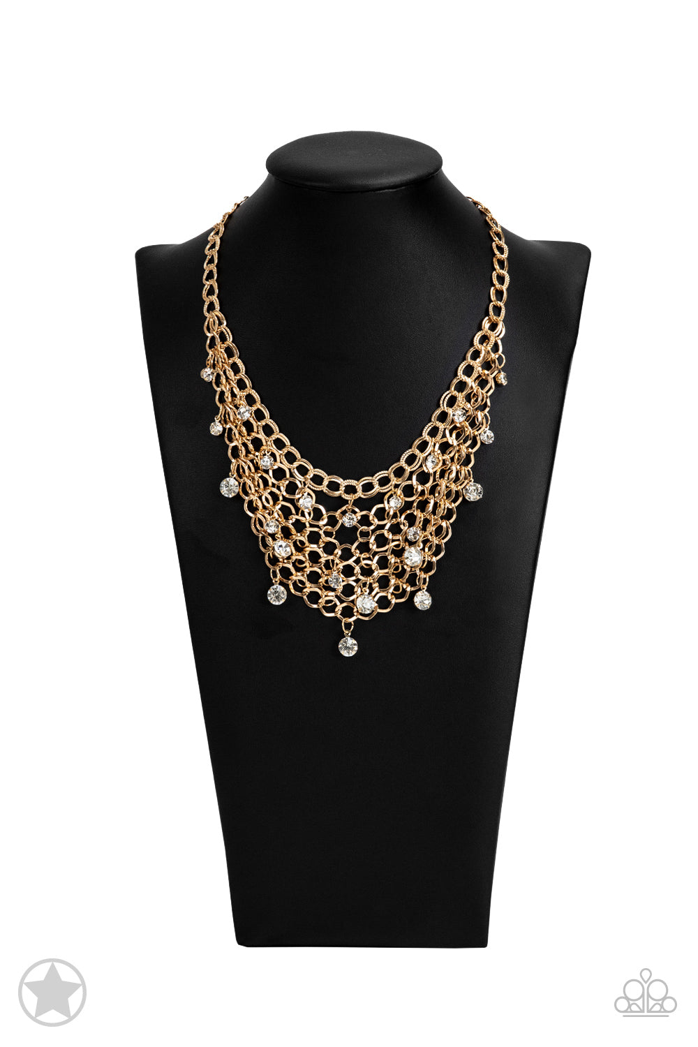 Fishing for Compliments - Gold Mesh Interlocking Chain Layered Short Necklace - Blockbuster